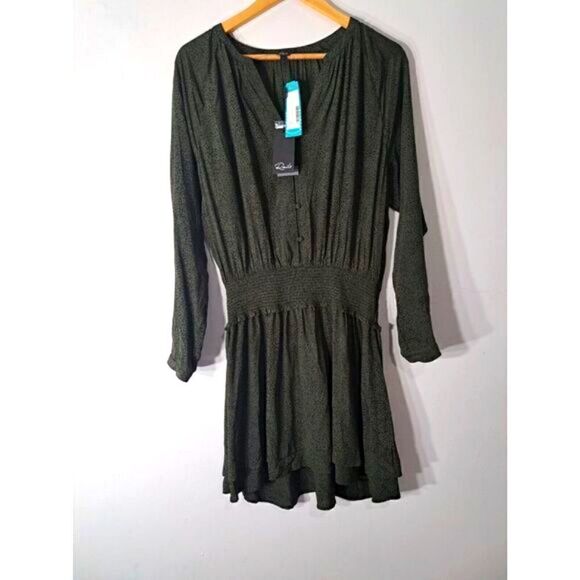 RAILS Womens Large OLIVE Green silk SPECKLED Jasmine Dress whimsy goth boho - Picture 1 of 9
